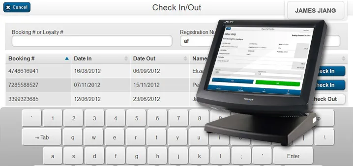 The ParkAlto check-in and check-out screen on a touchscreen point-of-sale terminal