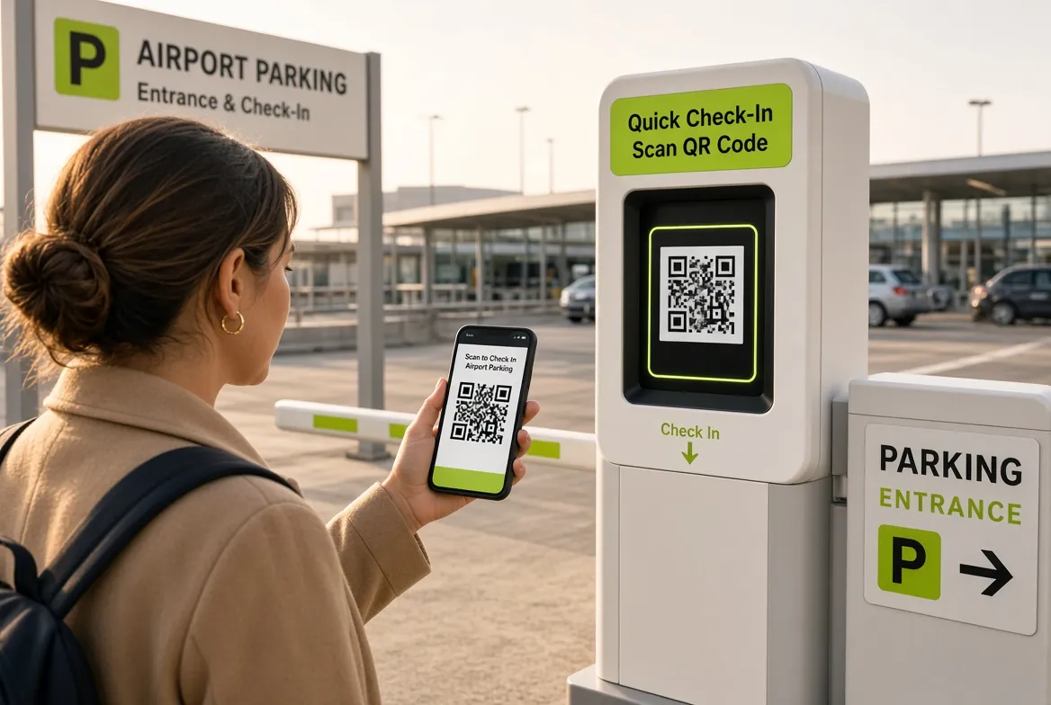 A customer checking in at a barcode kiosk on arrival